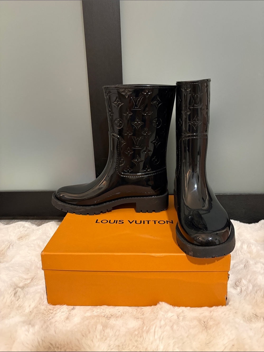 Louis Vuitton Glossy Black Monogram Rain Boots